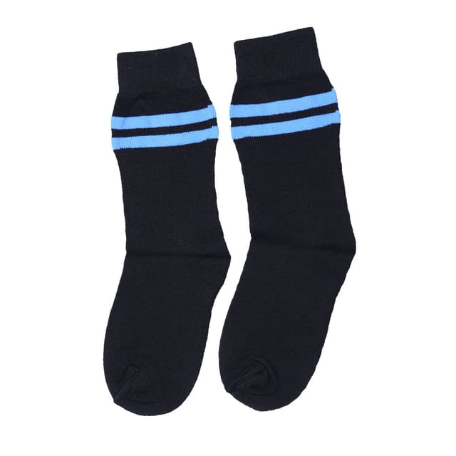 New Cambridge English School Black Socks With Light Blue Stripes